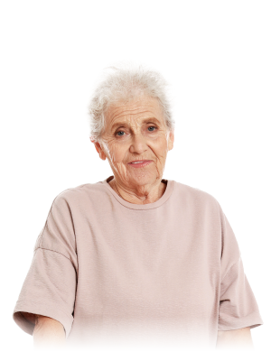 Elderly woman with short white hair